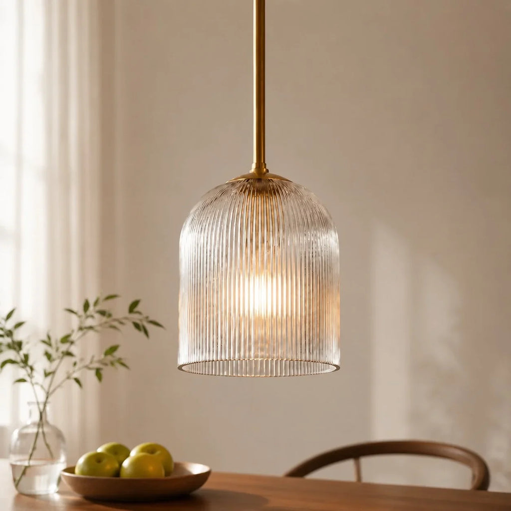 Pendelleuchte aus geripptem Glas mit Kupferfinish | Rustikale Beleuchtung – Lamylie