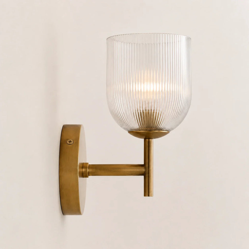 Candeeiro de parede com vidro canelado e acabamento em cobre para corredor, quarto e casa de banho – Lamylie