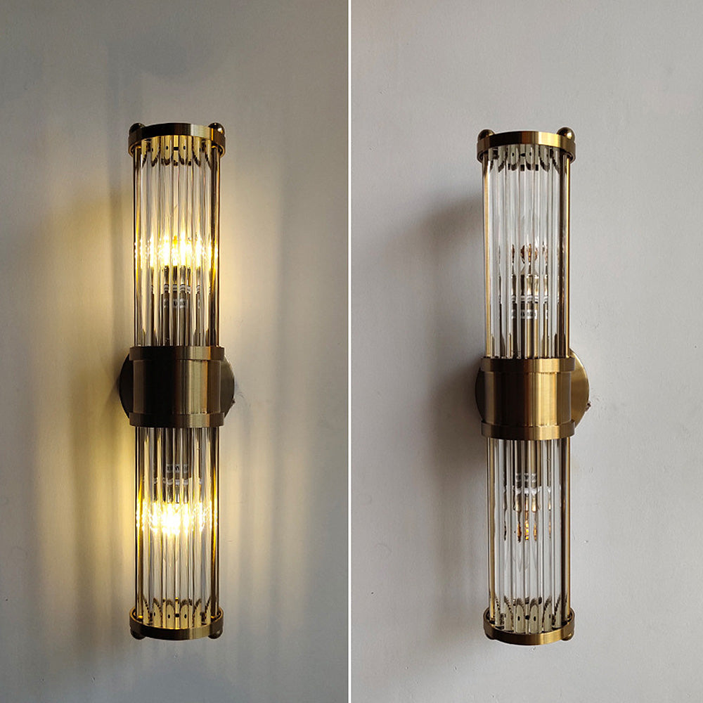 Gylden væglampe med glasskærm Ø9cm | Eksklusiv badeværelsesbelysning i klassisk design til spejl, hall og gang, IP44, E27-fatning, moderne og tidløs - Lamylie