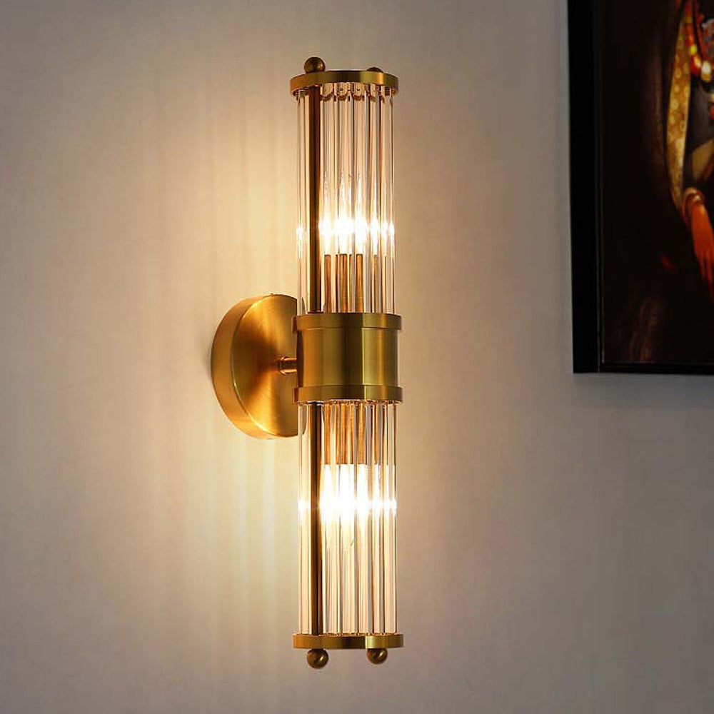 Gylden væglampe med glasskærm Ø9cm | Eksklusiv badeværelsesbelysning i klassisk design til spejl, hall og gang, IP44, E27-fatning, moderne og tidløs - Lamylie