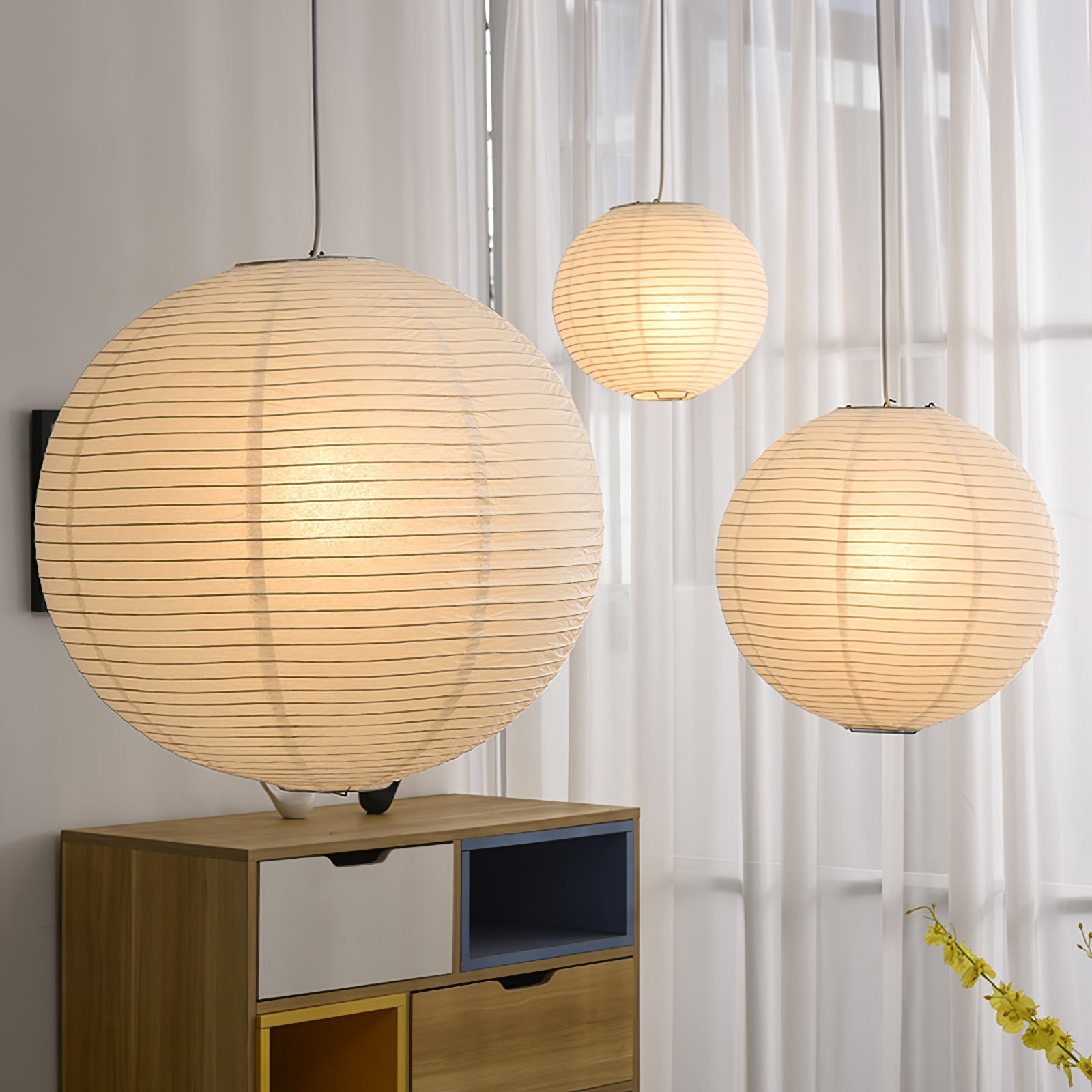 Japanese Mulberry Paper Pendant Lamp — Handmade Washi Lampshade Globe Ambient Lighting - Lamylie