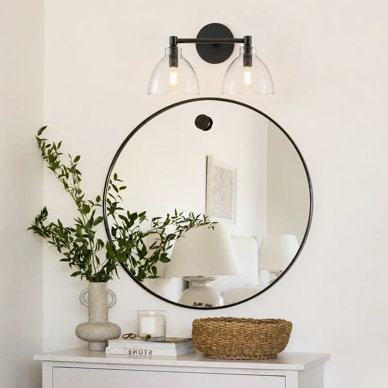 Applique murale en verre recyclé, laiton antique | Éclairage mural minimaliste pour salle de bains, couloir, entrée et chambre à coucher – Lamylie