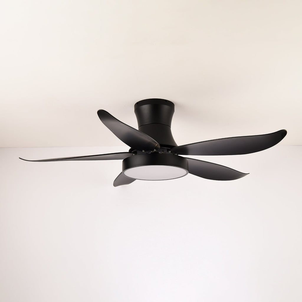 Takvifte med belysning 132 cm, moderne svart metall og plast, LED 24 W, justerbar med 6 hastigheter – Lamylie