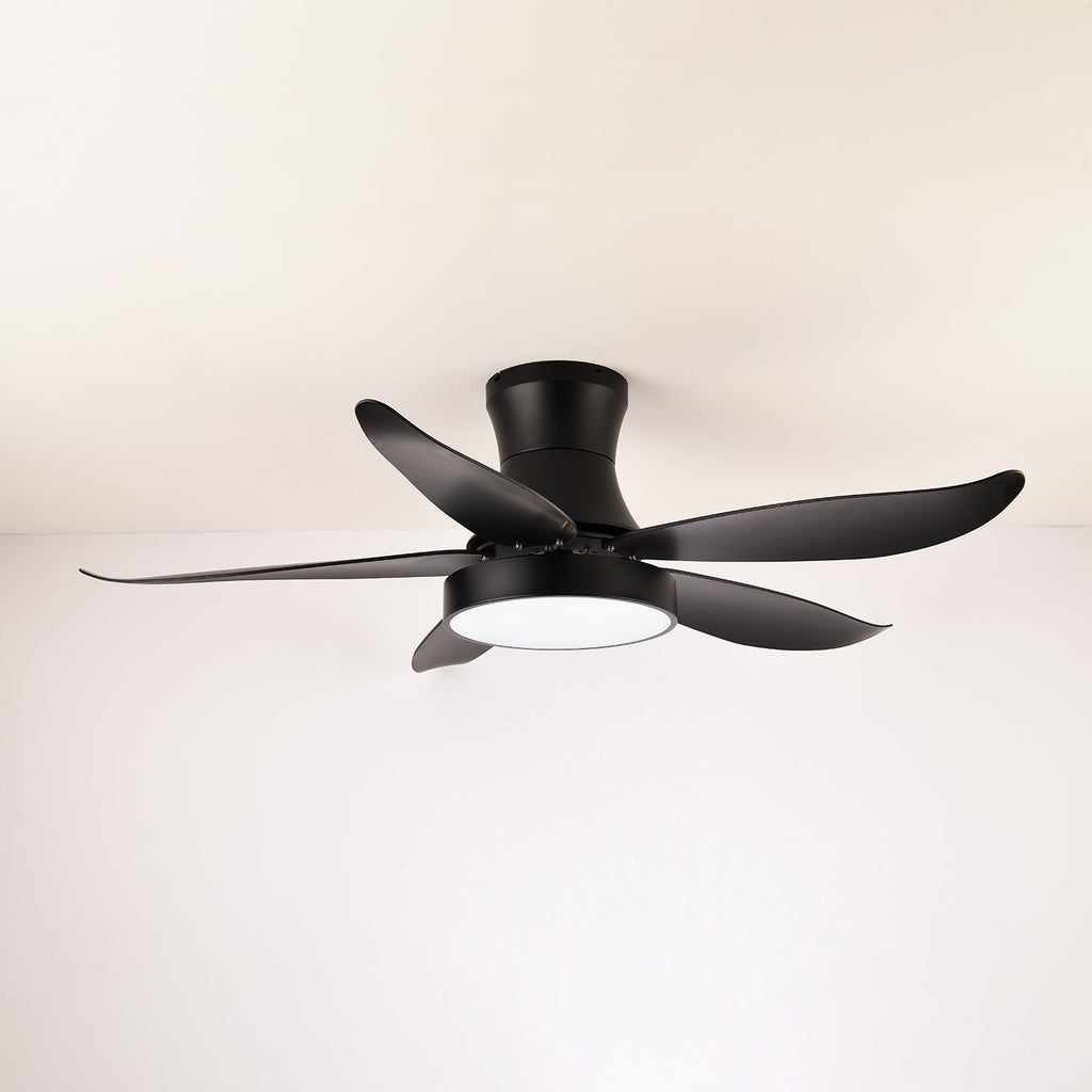 Takvifte med belysning 132 cm, moderne svart metall og plast, LED 24 W, justerbar med 6 hastigheter – Lamylie
