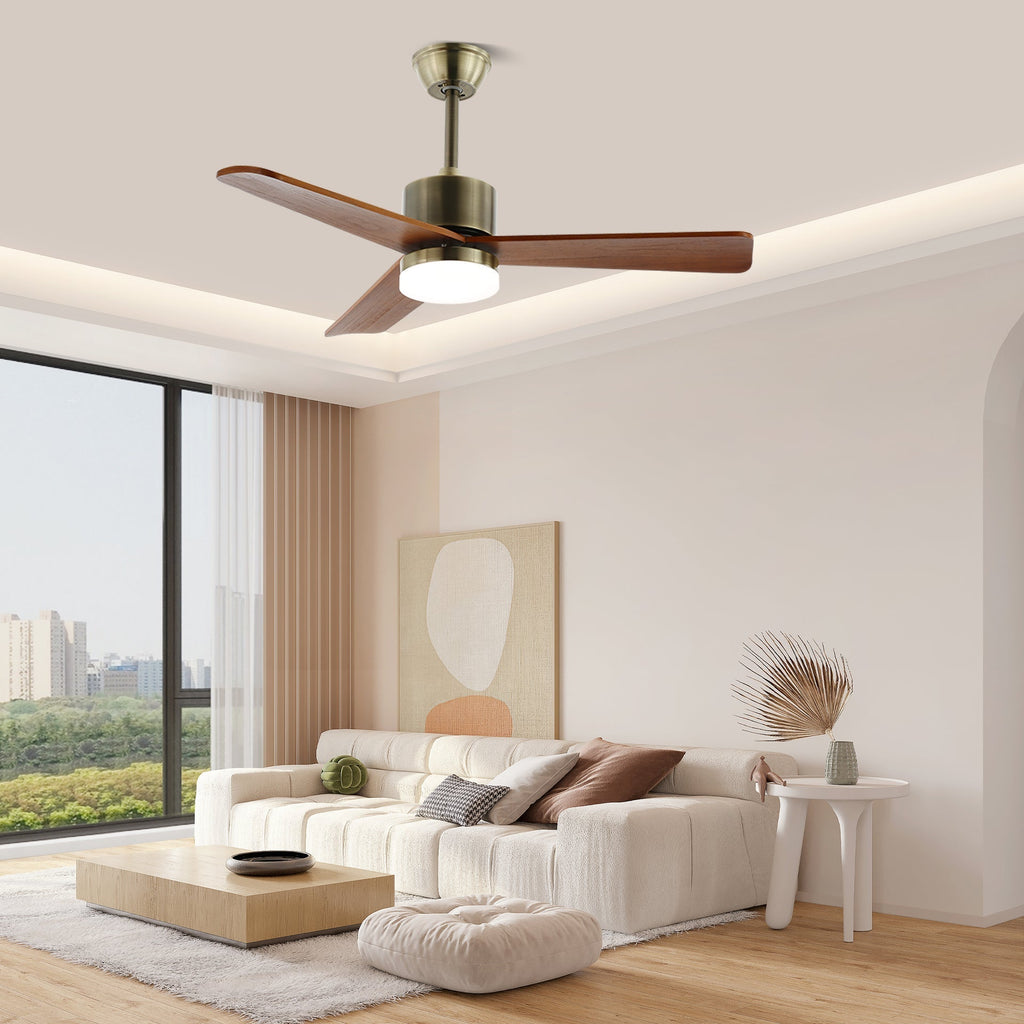 Ceiling Fan with Lighting | Minimalist Fan in Silver and Wood | 6 Speeds | Remote Control | 106/132 cm | LED 35W | Ceiling Light with Ventilation Function - Lamylie