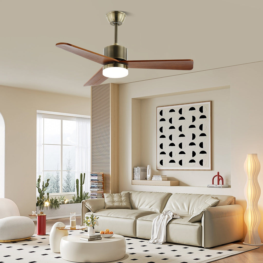 Ceiling Fan with Lighting | Minimalist Fan in Silver and Wood | 6 Speeds | Remote Control | 106/132 cm | LED 35W | Ceiling Light with Ventilation Function - Lamylie