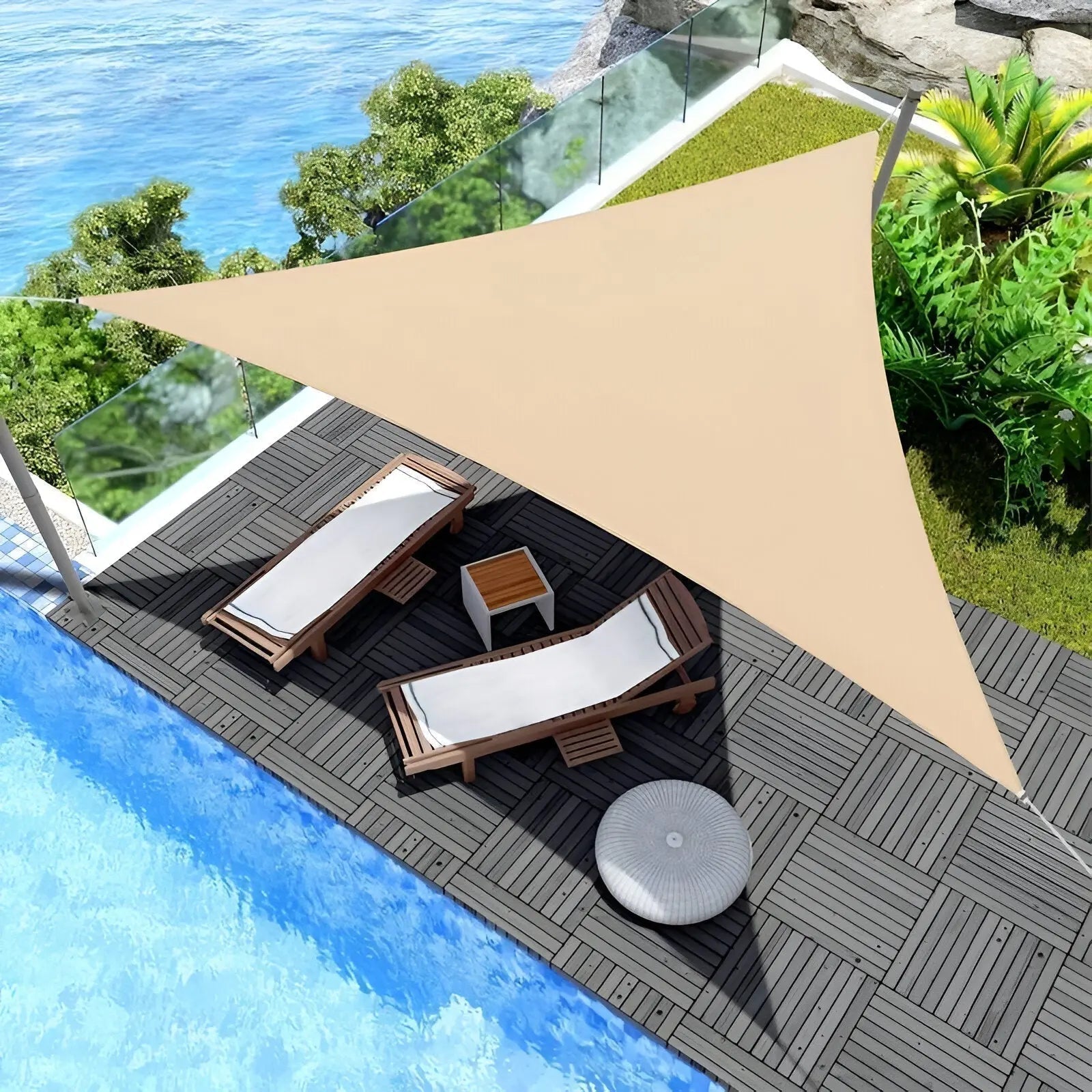 Prelată triunghiulară impermeabilă pentru umbrire | Parasolar cu protecție UV pentru grădină, terasă, piscină, spațiu exterior, terasă, balcon și decor exterior – Lamylie