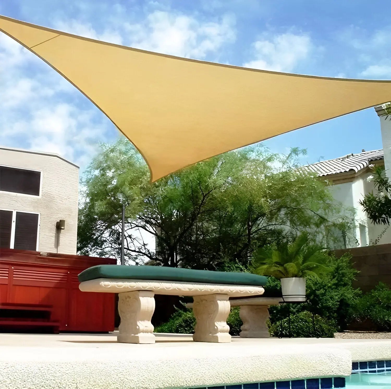 Prelată triunghiulară impermeabilă pentru umbrire | Parasolar cu protecție UV pentru grădină, terasă, piscină, spațiu exterior, terasă, balcon și decor exterior – Lamylie