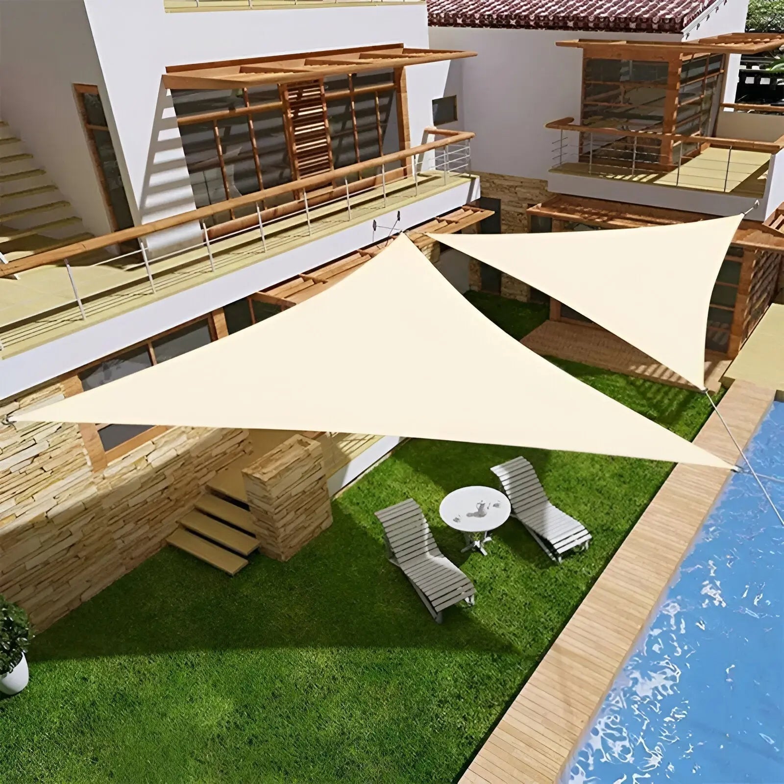 Prelată triunghiulară impermeabilă pentru umbrire | Parasolar cu protecție UV pentru grădină, terasă, piscină, spațiu exterior, terasă, balcon și decor exterior – Lamylie