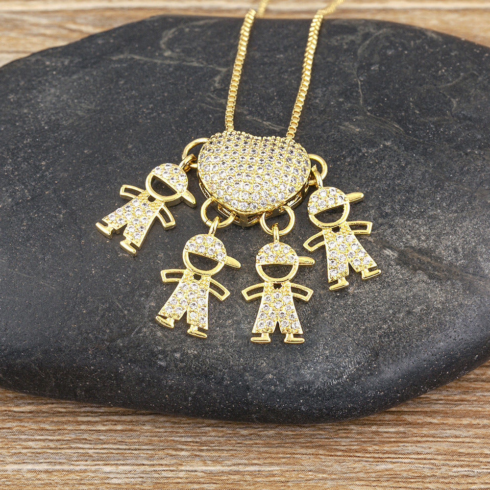 CelestaRay – Οικογενειακό κολιέ με καρδιά pavé και εξατομικεύσιμα μενταγιόν παιδιών - Lamylie