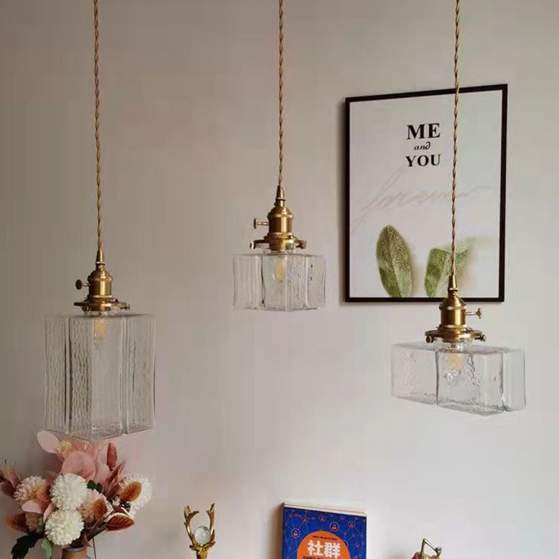 Vintage Pendelleuchte mit welligem Glas & Eisenfassung | Quadratisch/Rechteckig | Skandinavisches Design für Wohnzimmer - Lamylie