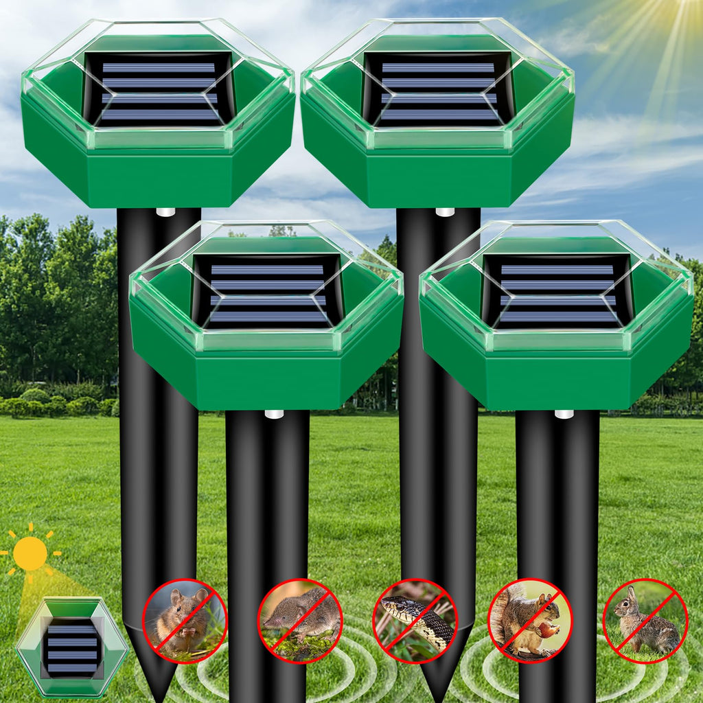 Maulwurfvertreiber, 4er-Pack | Solarbetrieben und wetterfest | Einfacher Aufbau | MoleSilent – Lamylie