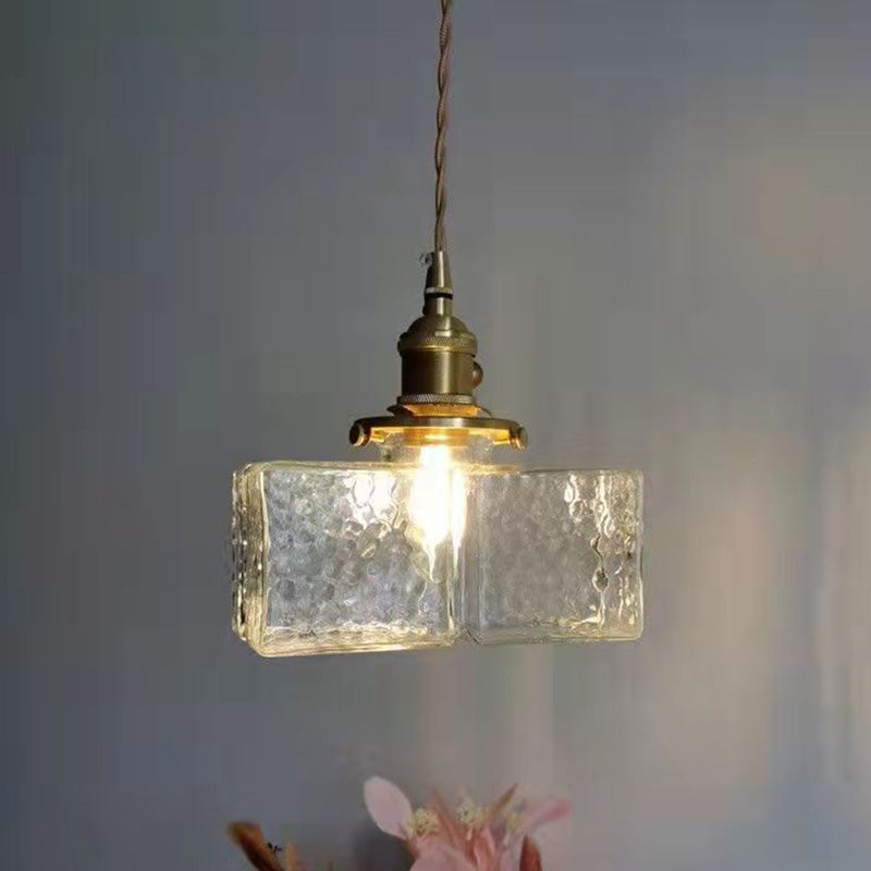 Vintage Pendelleuchte mit welligem Glas & Eisenfassung | Quadratisch/Rechteckig | Skandinavisches Design für Wohnzimmer - Lamylie