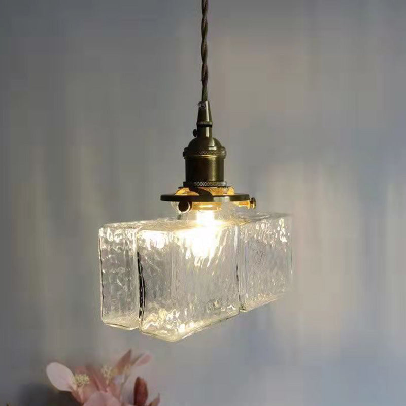Vintage Pendelleuchte mit welligem Glas & Eisenfassung | Quadratisch/Rechteckig | Skandinavisches Design für Wohnzimmer - Lamylie
