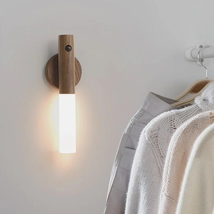 Wooden Night Light with Motion Sensor | Rechargeable LED Night Light for Bedroom, Hallway & Toilet | Warm White Light Wood - Lamylie
