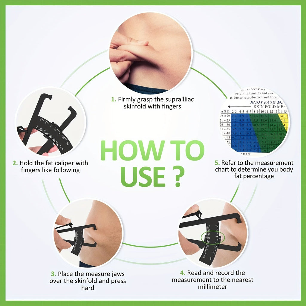 Calibrador de grasa corporal Caliperfit — Medidor de pliegues cutáneos de pinza y lectura de precisión