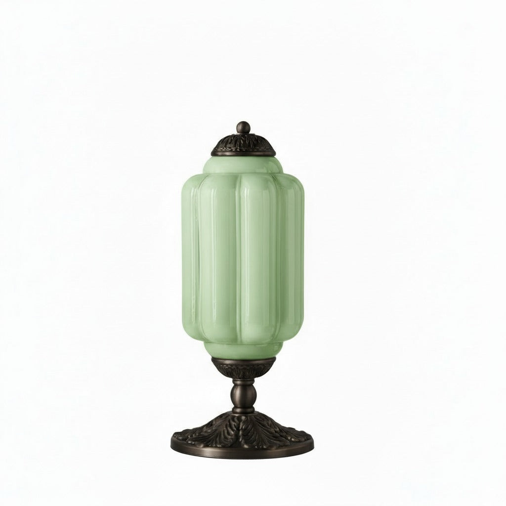 Glass Table Lamp with Scallop Design Vintage Style Bedroom Living Room Accent Lighting Black Brass Frosted Glass - Lamylie