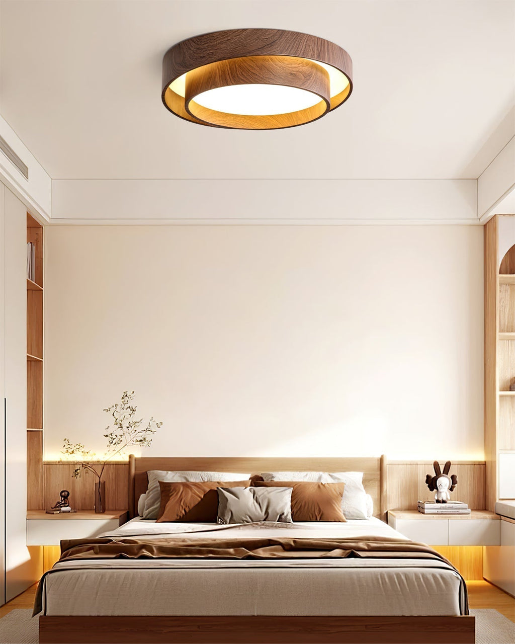 Wooden ceiling fixture with built-in LED – Warm walnut shade - Lamylie