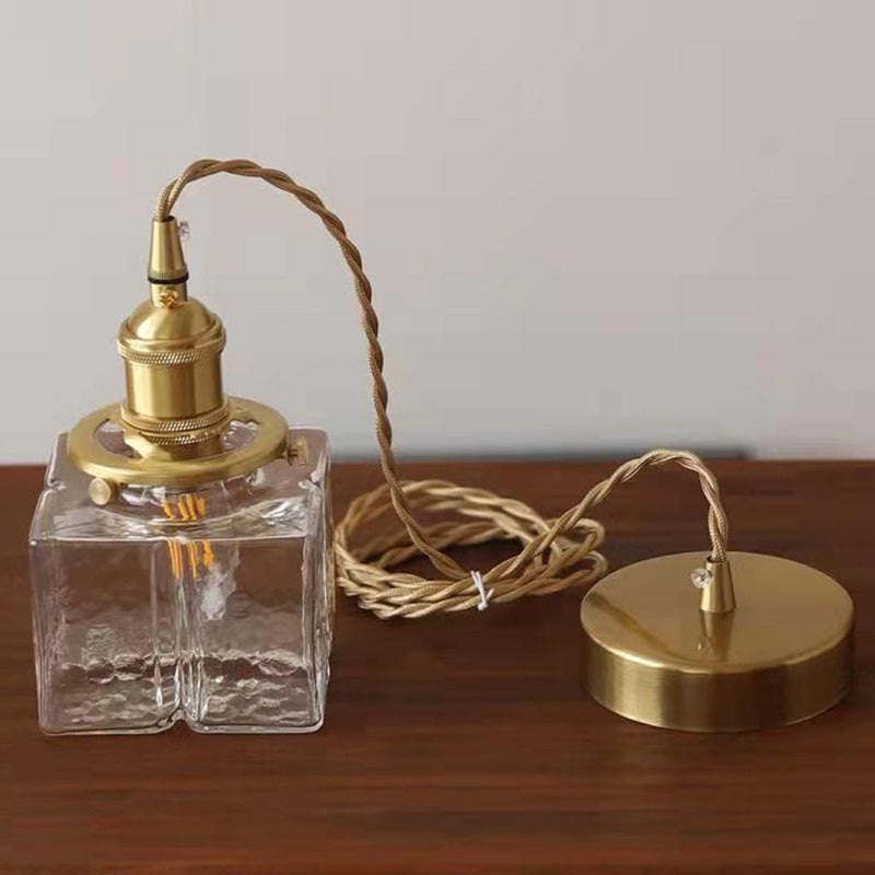 Vintage Pendelleuchte mit welligem Glas & Eisenfassung | Quadratisch/Rechteckig | Skandinavisches Design für Wohnzimmer - Lamylie