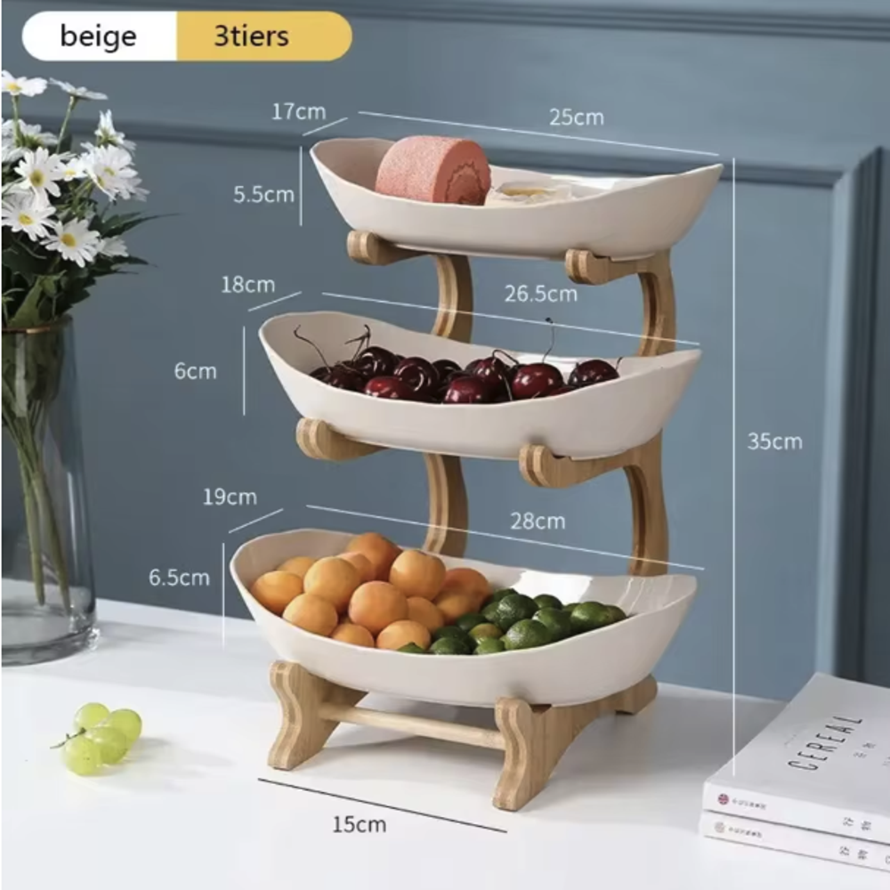 Multi-Tiered Wooden Fruit Bowl for Kitchen Organization - Lamylie