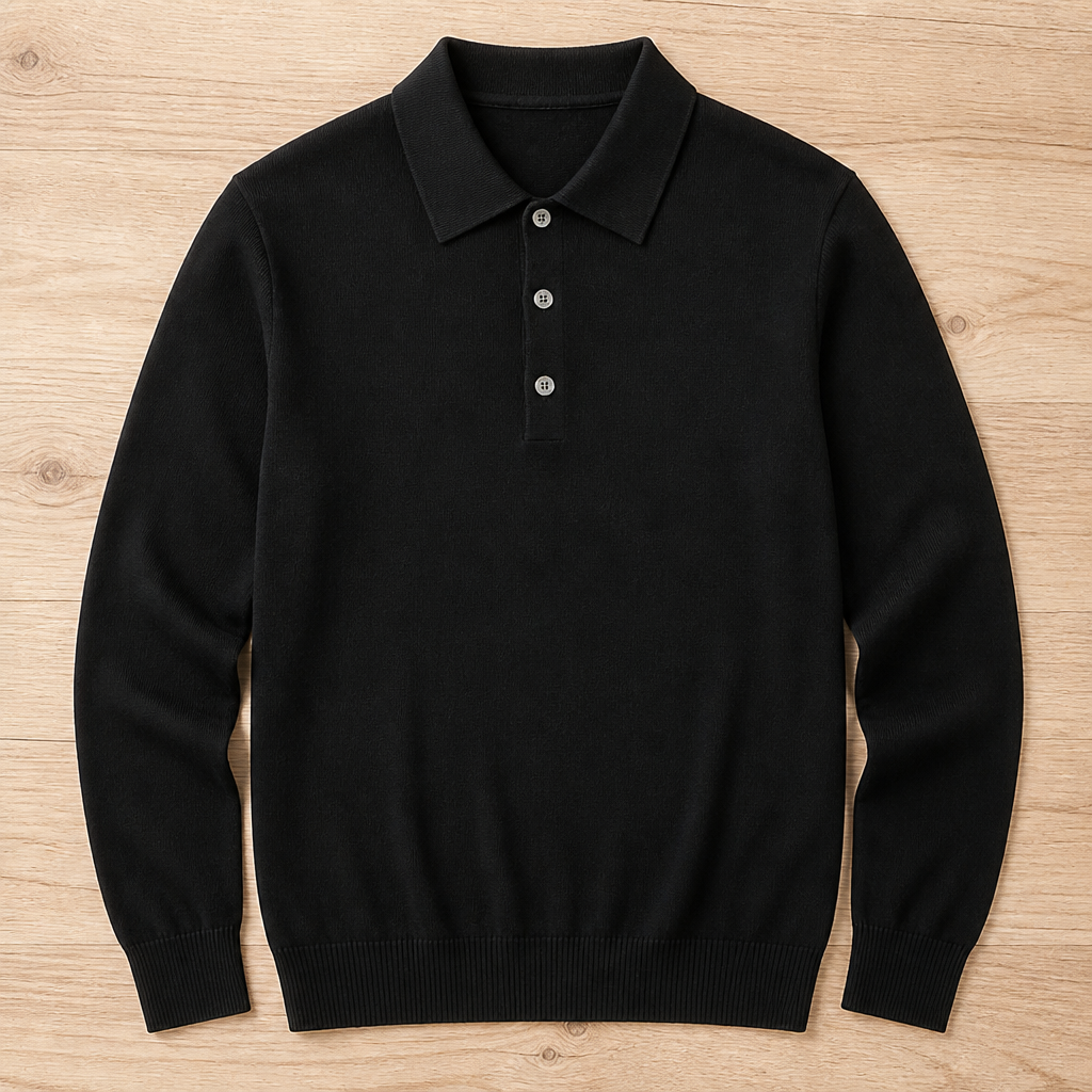 LuxeWave – Feinstrick-Poloshirt mit langen Ärmeln und Drei-Knopf-Leiste - Lamylie