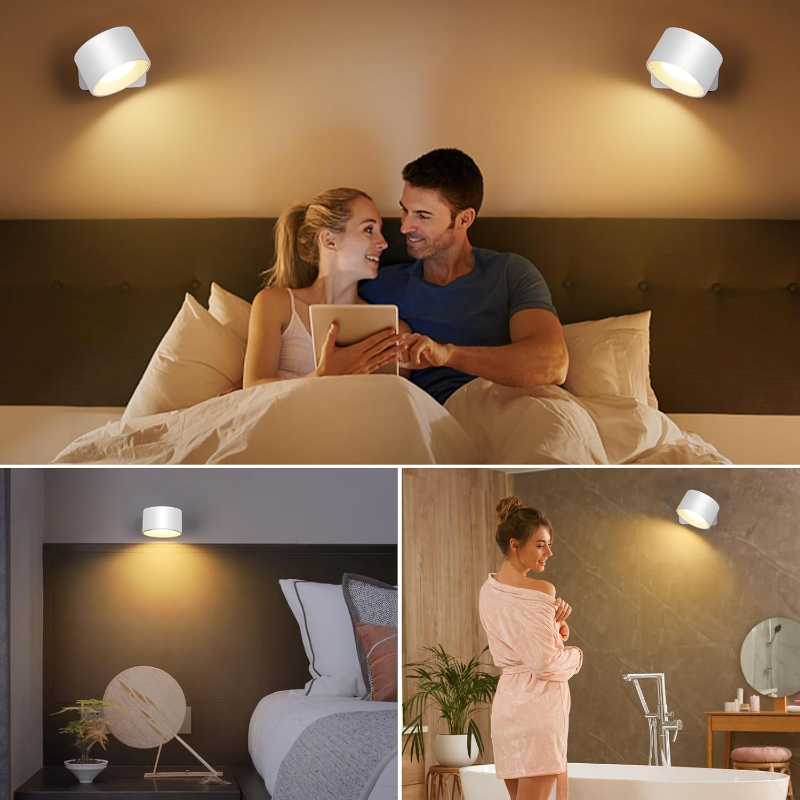 Rechargeable LED Wall Lamp with 360° Rotatable Head – Touch Sensor, Wire-Free Installation - Lamylie