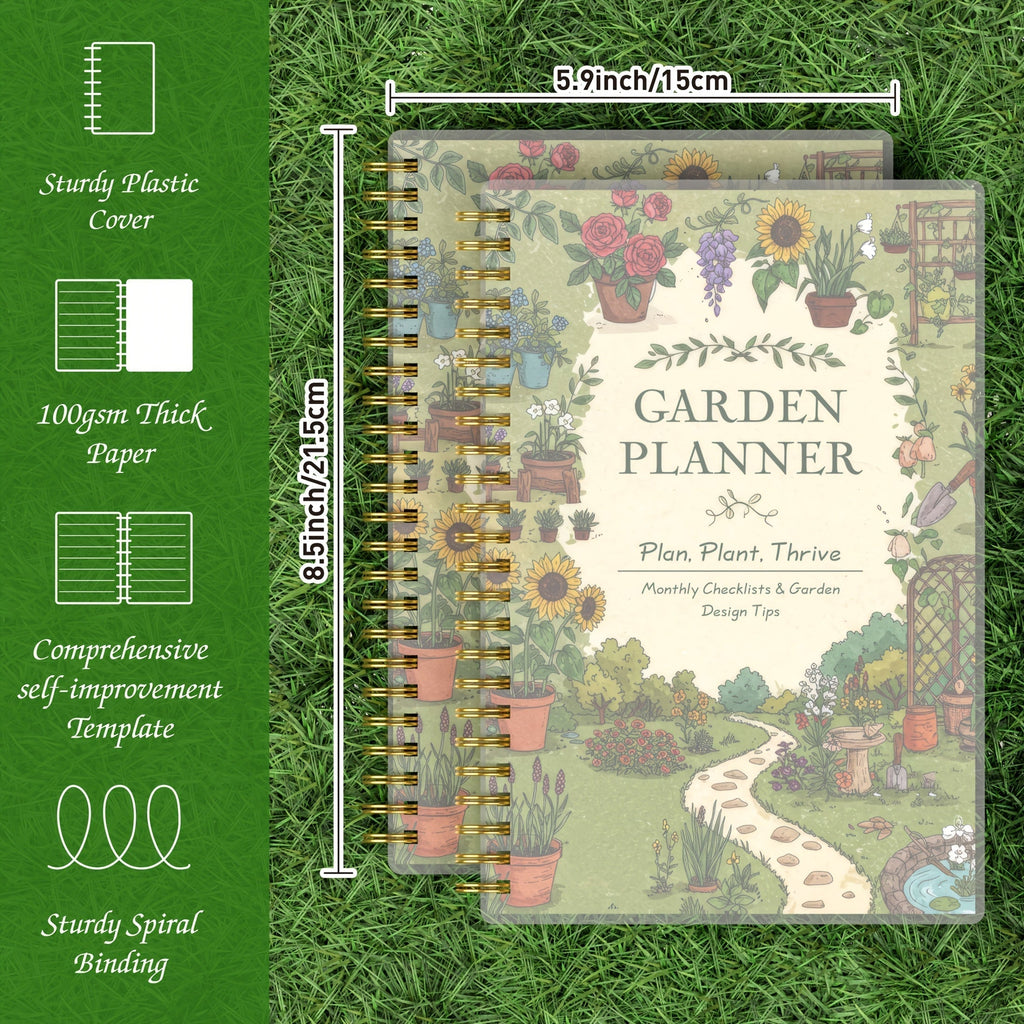 Gardenlog A5 Undated Spiral Garden Planner — 116 Pages, Structured Layouts