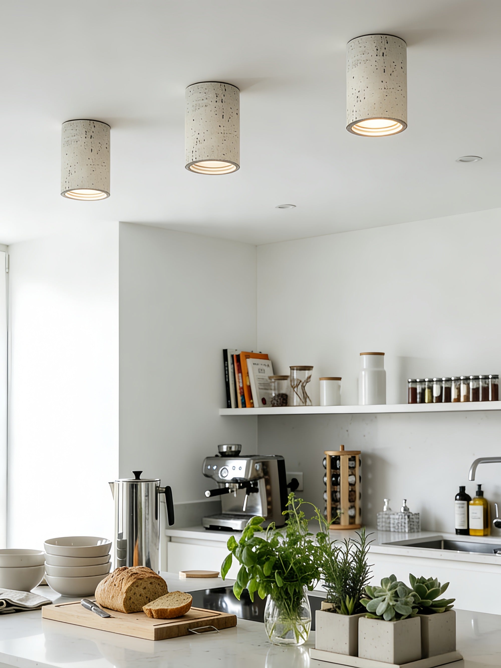 Zylindrische Travertin-Deckenlampe | LED-Beleuchtung für moderne Innenräume - Lamylie