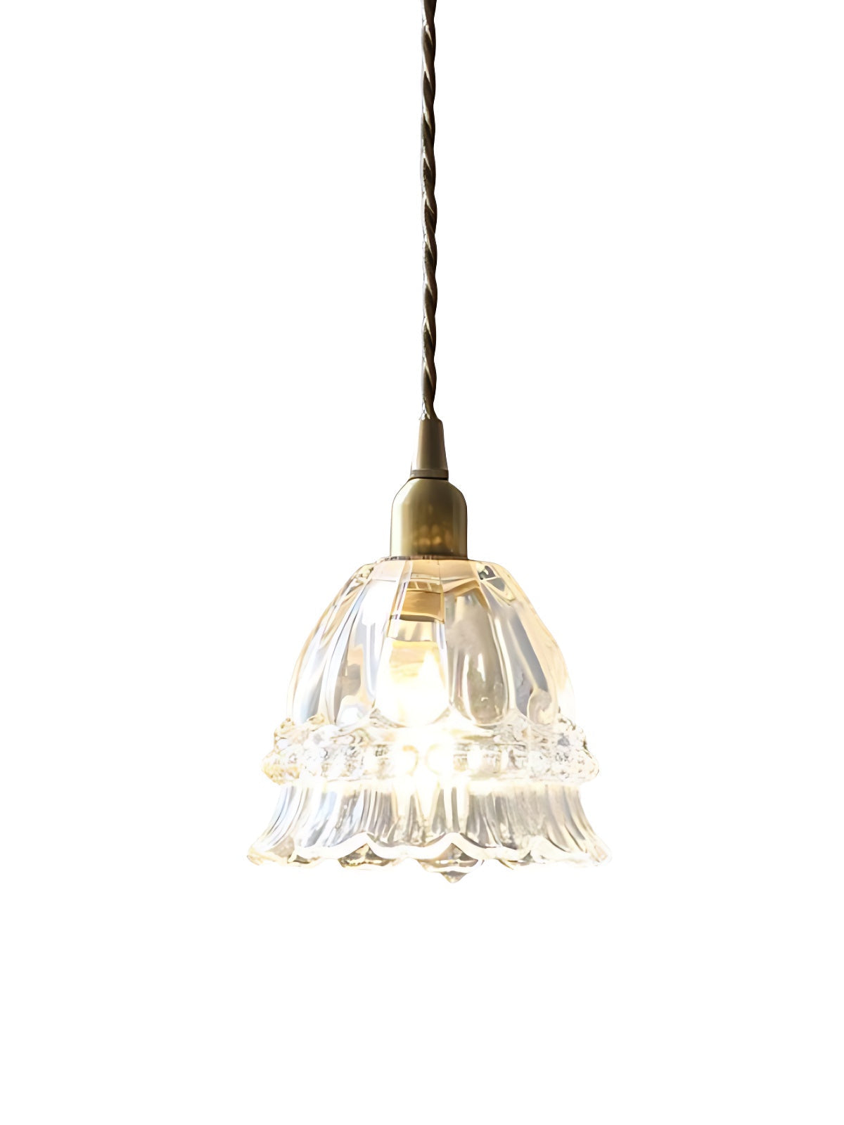 Französische Landhaus-Pendelleuchte Glasschirm Quallen-Design Transparent oder Bernstein mit Walnussgriff Ambientebeleuchtung Esszimmer Elegante Deckenlampe - Lamylie
