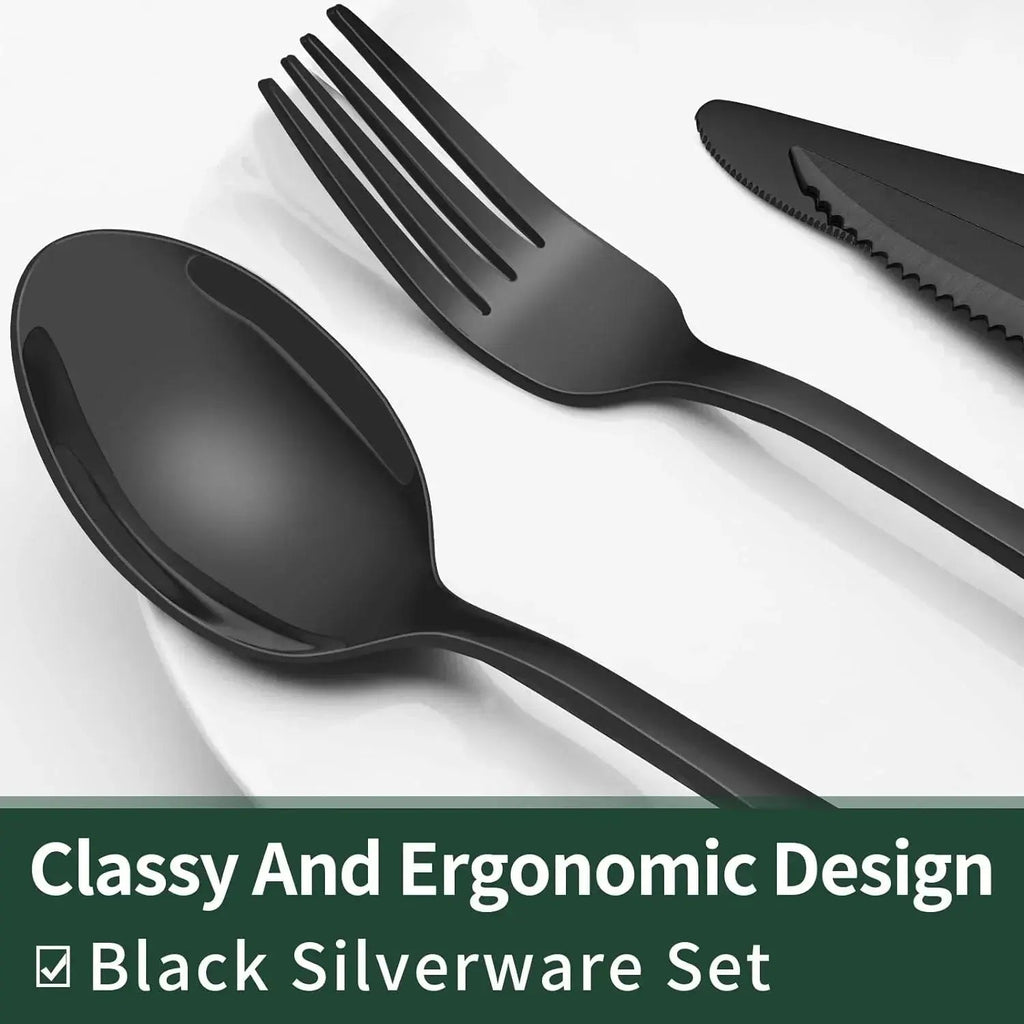 Besteckset | 24-teiliges Design in Mattschwarz | Inklusive Steakmesser | CutleryCraft - Lamylie