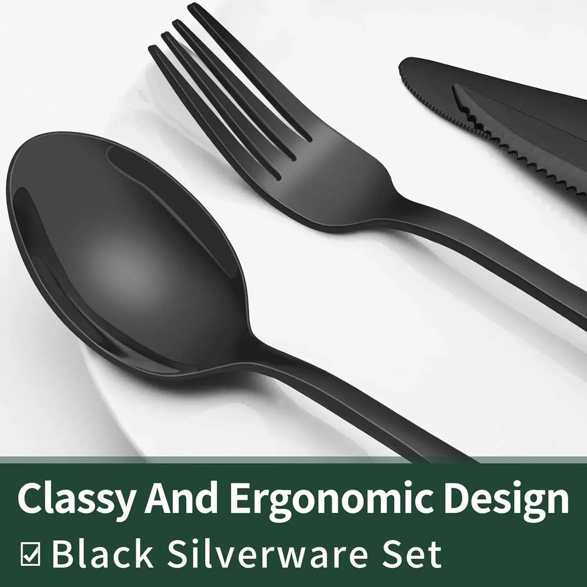 Besteckset | 24-teiliges Design in Mattschwarz | Inklusive Steakmesser | CutleryCraft - Lamylie