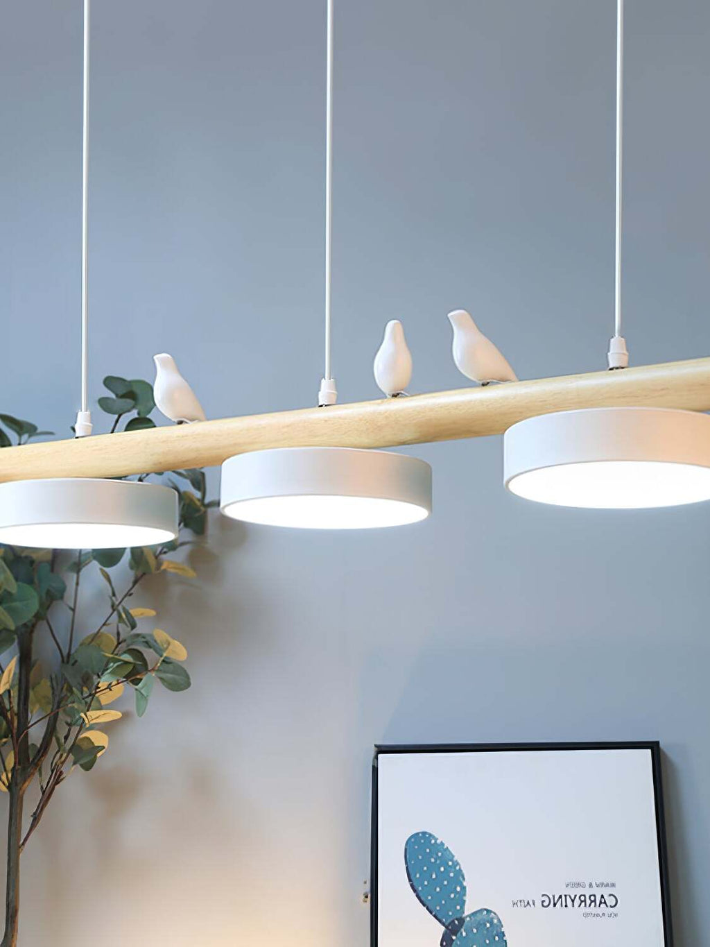 Wooden Pendant Lamp Bird Shape Three Shades Scandinavian Kitchen Island - Lamylie