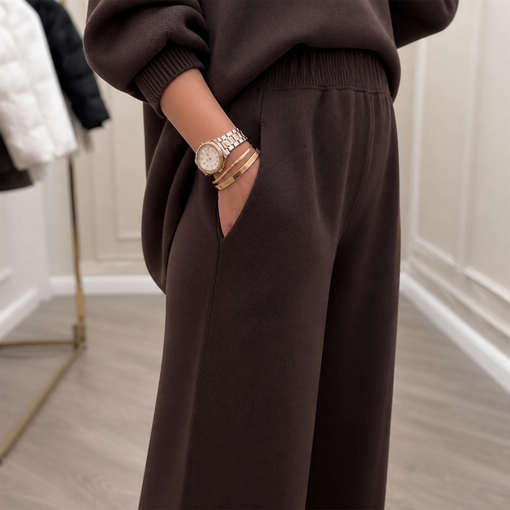 CelestiaKnit – Conjunto de malha assimétrico e oversized com calças de perna larga - Lamylie