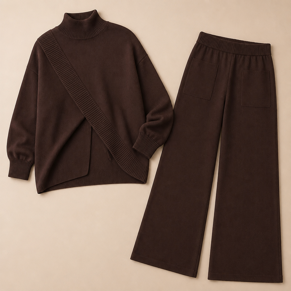 CelestiaKnit – Conjunto de malha assimétrico e oversized com calças de perna larga - Lamylie