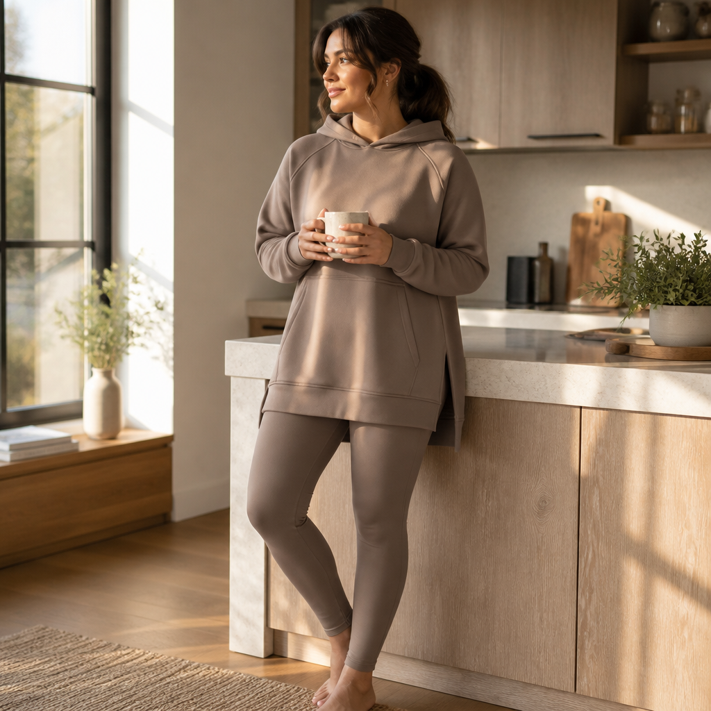 GlowFlex – סט טוניקה עם קפוצ'ון בגזרה נינוחה וטייץ בגזרה גבוהה - Lamylie