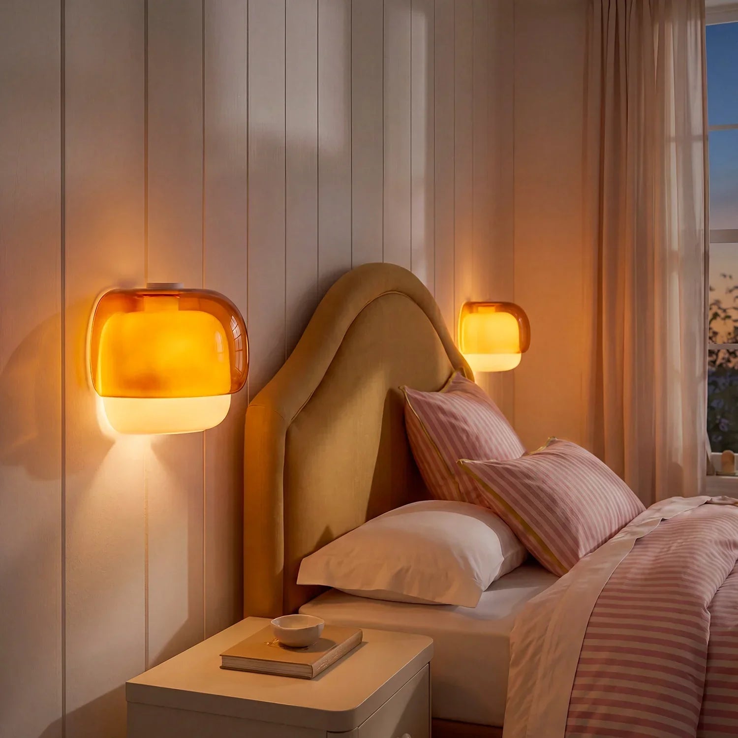 Lampada da parete moderna in vetro con doppio paralume a forma di fungo | Accento colorato per camera da letto e corridoio - Lamylie