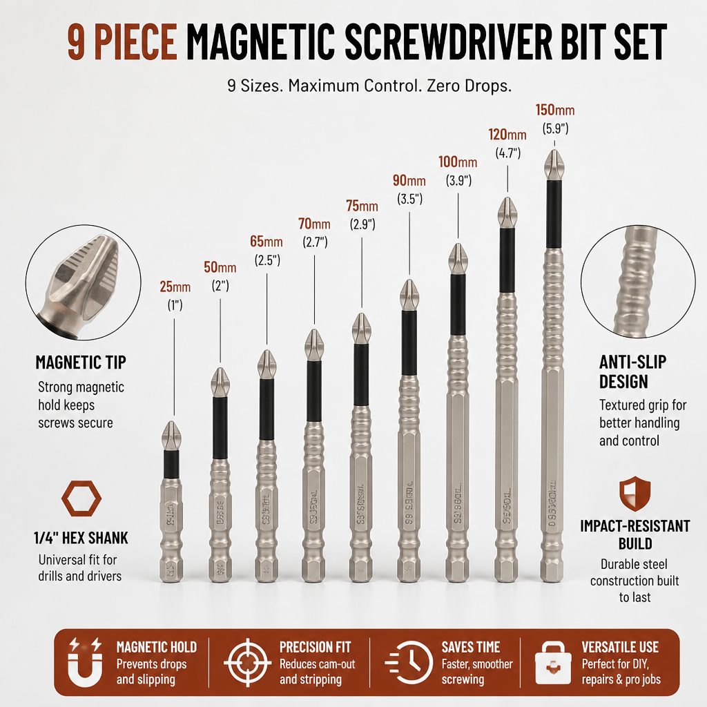 MagnoGrip Magnetischer Schrauber-Bit-Satz – Jede Schraube sofort sicher fixieren für makellose, stressfreie Projekte – Lamylie