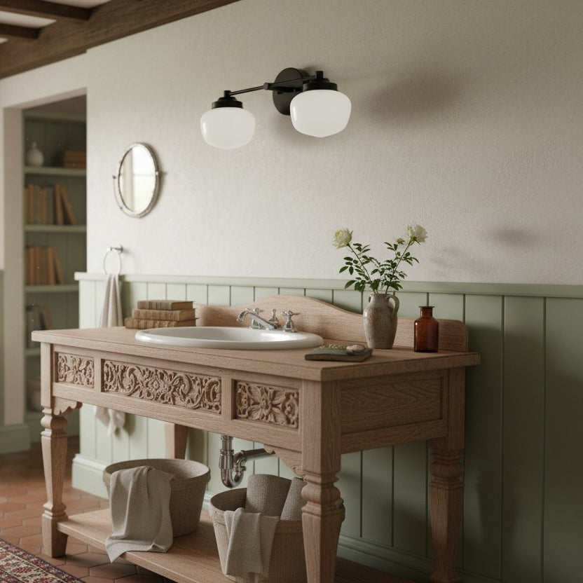 Globe Wall Lamp Classic Bathroom Schoolhouse Lighting Matte Opal Glass for Mirror and Sink - Lamylie