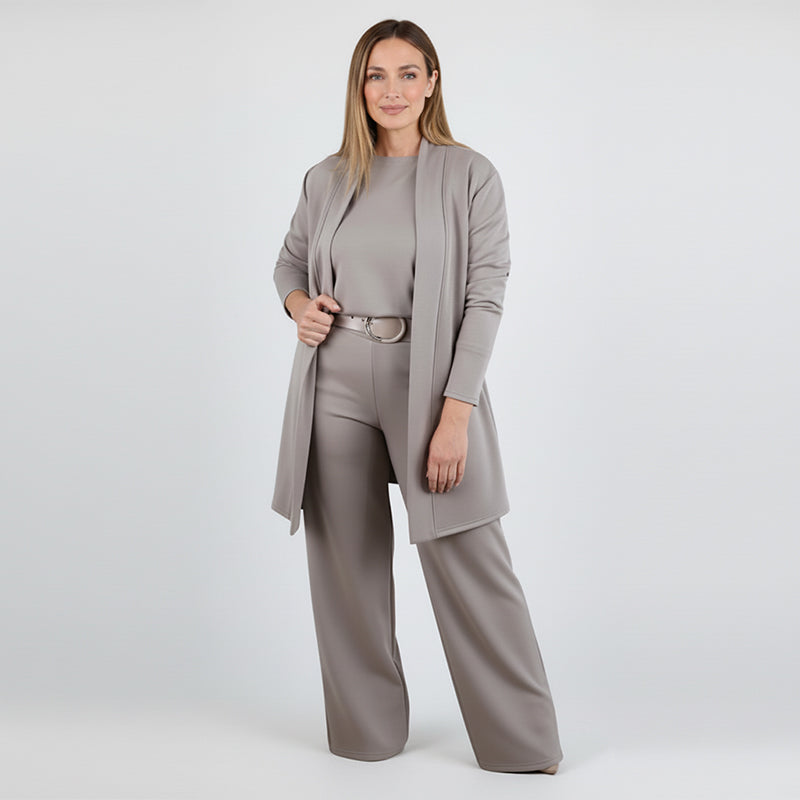 GlideFlex – Elegant Three-Piece Knit Set with Longline Cardigan - Lamylie