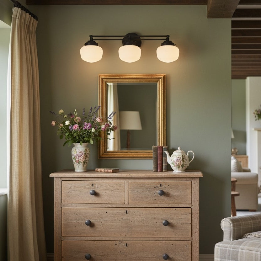 Globe Wall Lamp Classic Bathroom Schoolhouse Lighting Matte Opal Glass for Mirror and Sink - Lamylie