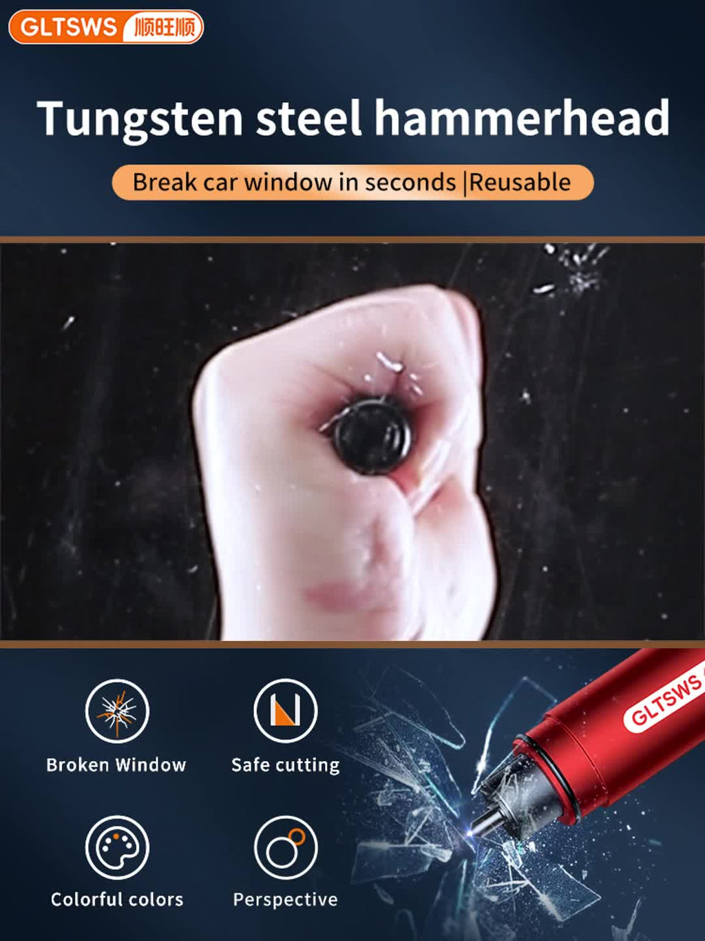 Nødhammer til bilen med sikkerhedsselebuilder - Lamylie