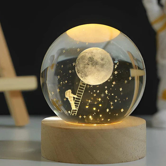 3D Carved Crystal Globe Lamp – Soft LED Night Light - Lamylie