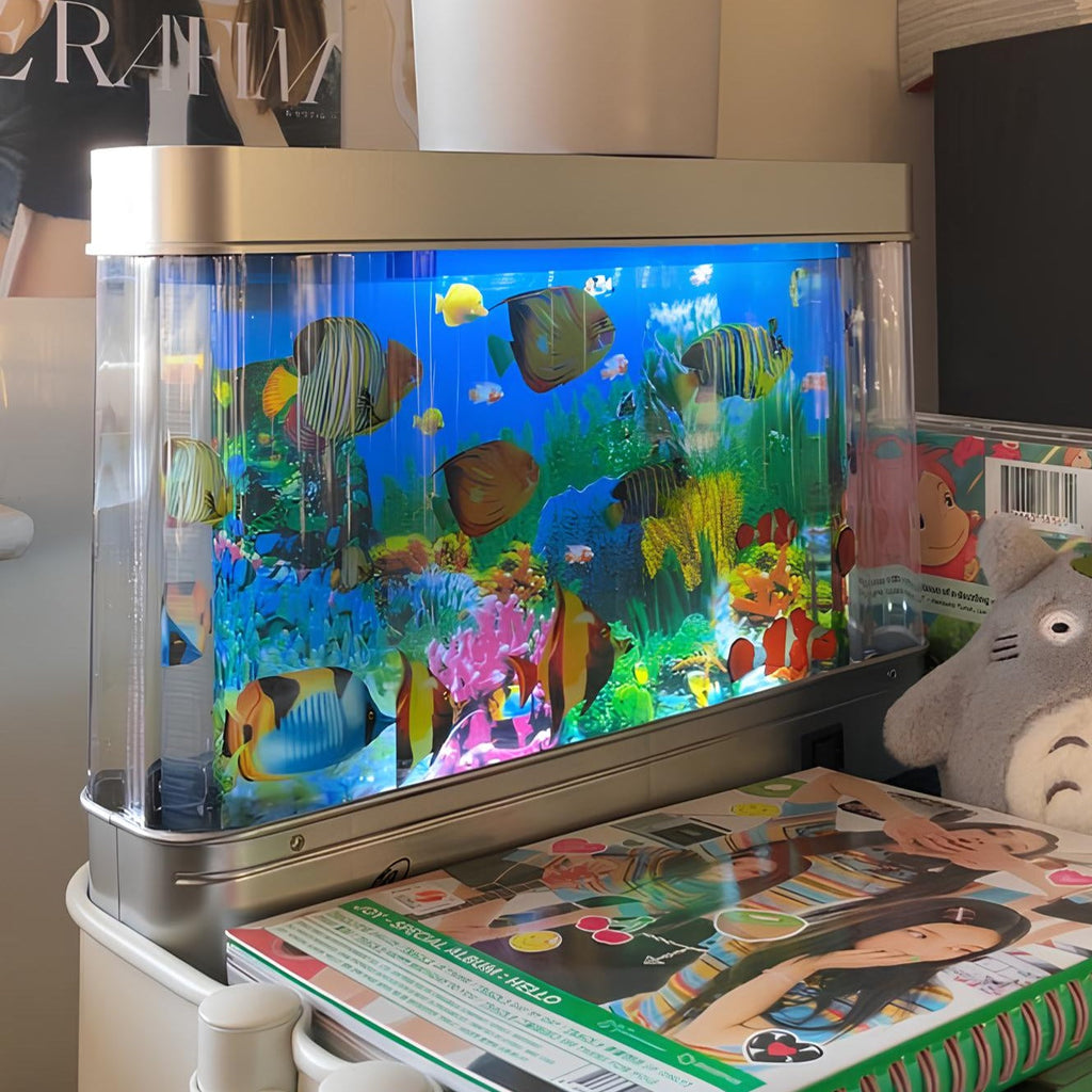 Retro Aquarium Lamp with Moving Fish | Soothing Ambient Light for Living Room, Office, Kids’ Room | No Maintenance Needed | Nostalgic LED Lamp - Lamylie