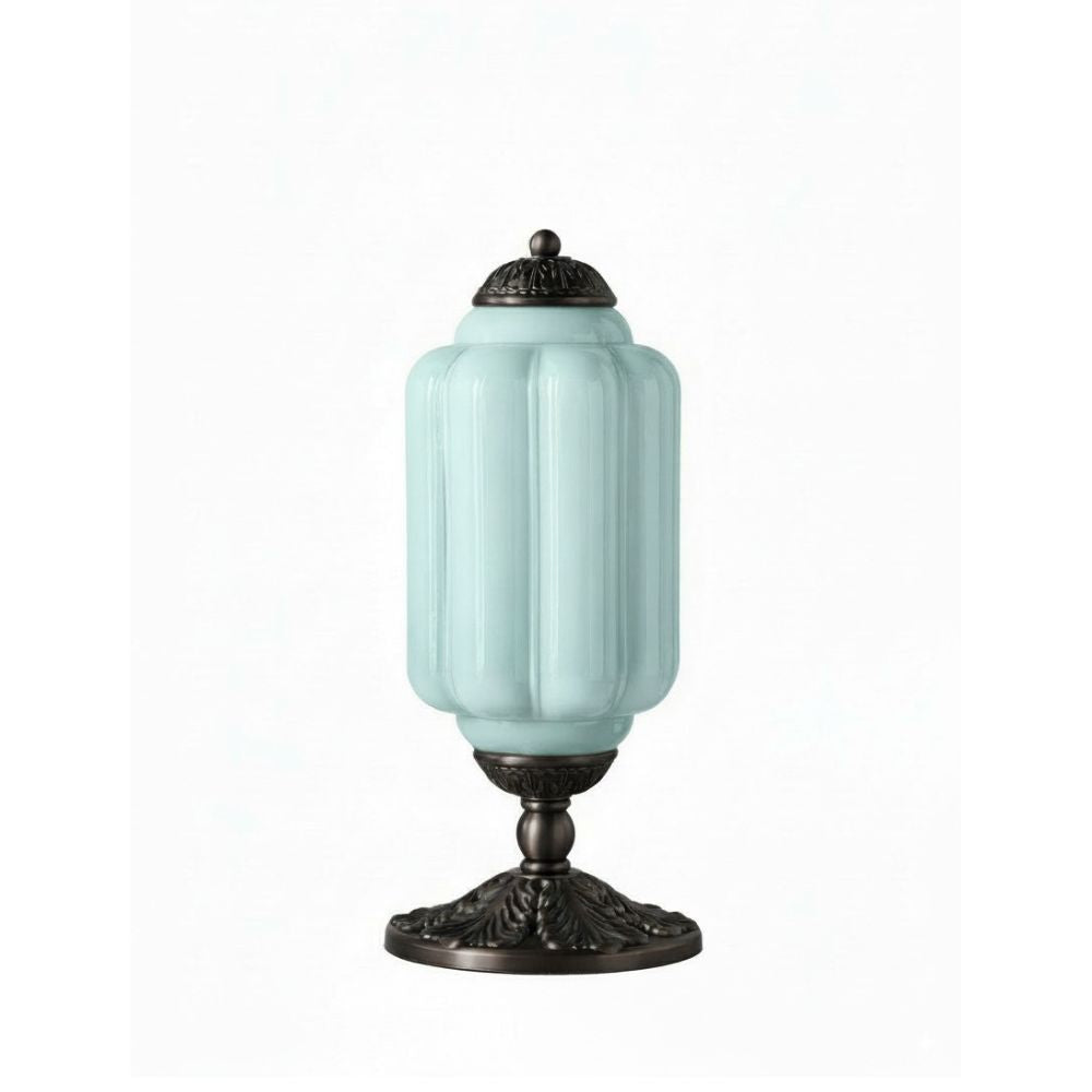 Glass Table Lamp with Scallop Design Vintage Style Bedroom Living Room Accent Lighting Black Brass Frosted Glass - Lamylie