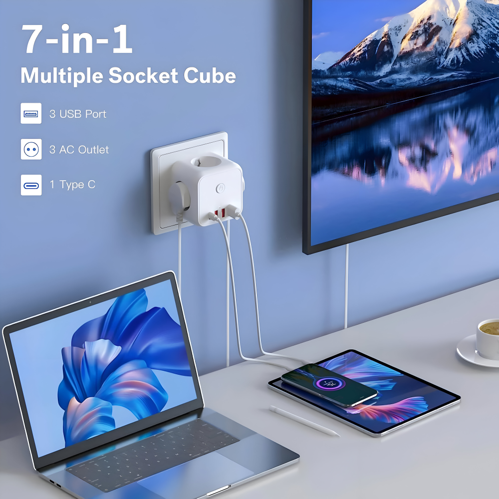 Bloc multiprise | Multiprise | Protection contre les surcharges avec interrupteur marche-arrêt | PowerCube - Lamylie