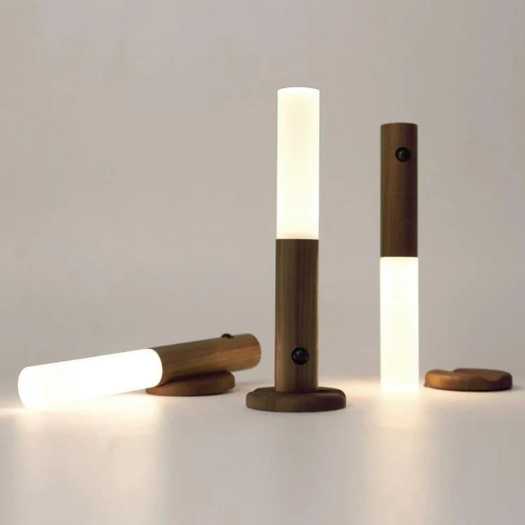 Wooden Night Light with Motion Sensor | Rechargeable LED Night Light for Bedroom, Hallway & Toilet | Warm White Light Wood - Lamylie