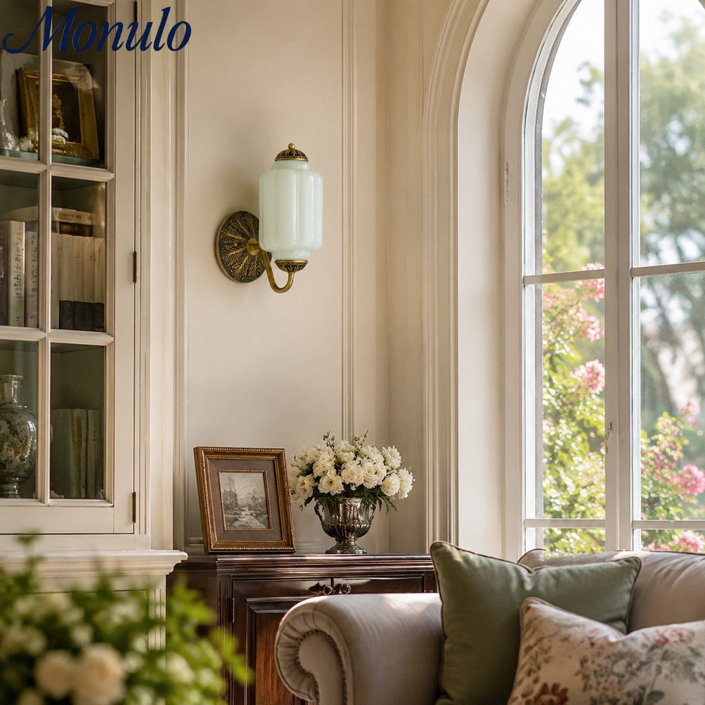 Milk Glass Wall Lamp Eloise for Hall and Bedroom | Vintage Wall Lighting with Milky White Glass - Lamylie