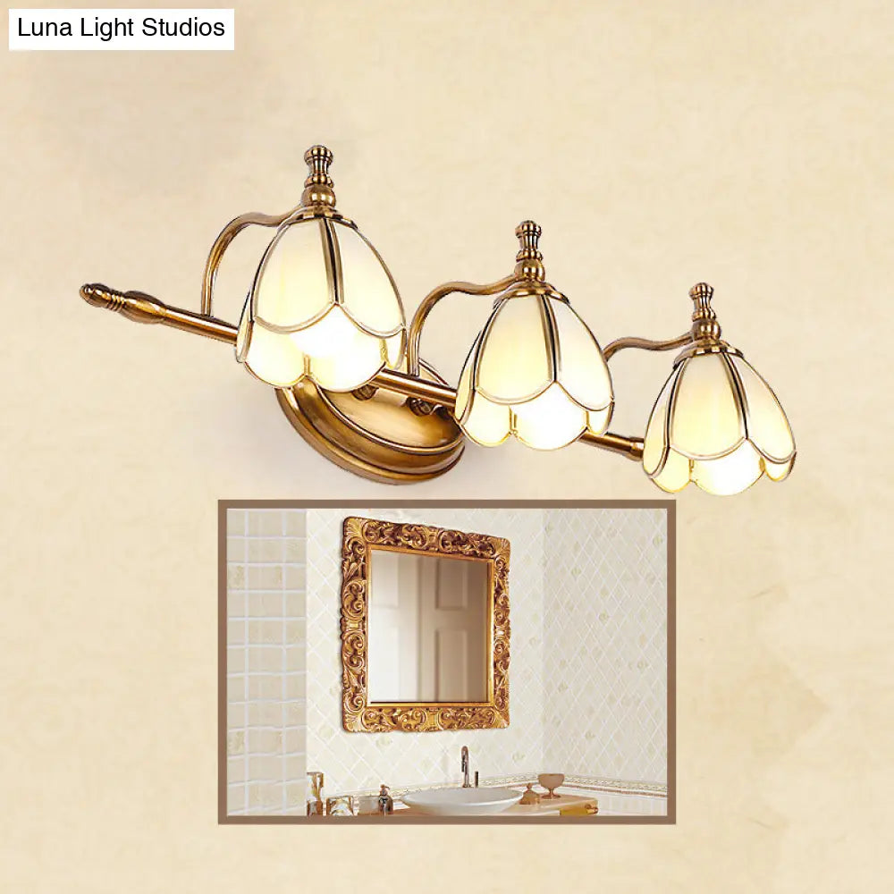 Wall Lamp Brass with Opal White Glass | Vintage Bathroom Lamp 3 Light Points Shell Motif Wall Lighting E26/E27 Classic Style - Lamylie