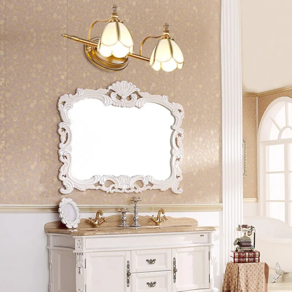 Wall Lamp Brass with Opal White Glass | Vintage Bathroom Lamp 3 Light Points Shell Motif Wall Lighting E26/E27 Classic Style - Lamylie