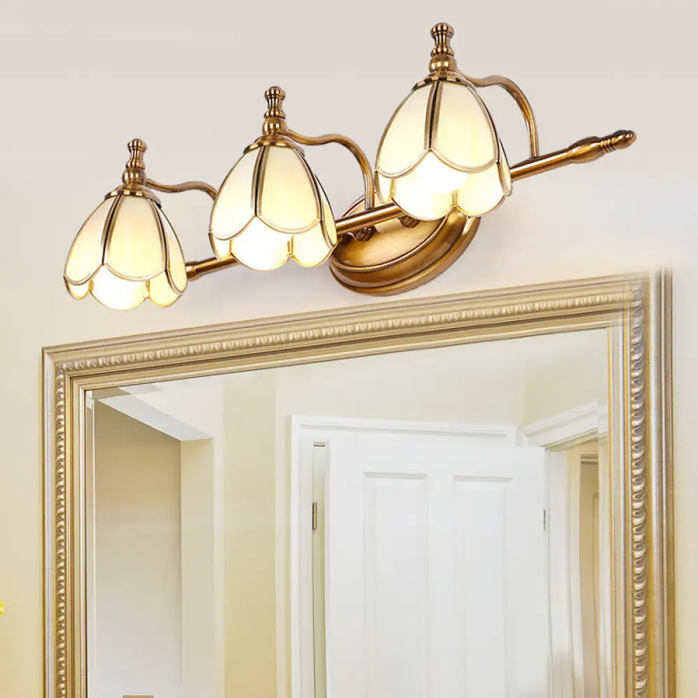 Wall Lamp Brass with Opal White Glass | Vintage Bathroom Lamp 3 Light Points Shell Motif Wall Lighting E26/E27 Classic Style - Lamylie